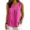 thumbnail image 2 of Summer Linen Tank Top for Women 2026 Cotton Sleeveless Crewneck Shirt Casual Loose Business Lightweight Breathable Office Daily Wear Tops by Gbobgt Hot Pink 2XL, 2 of 6