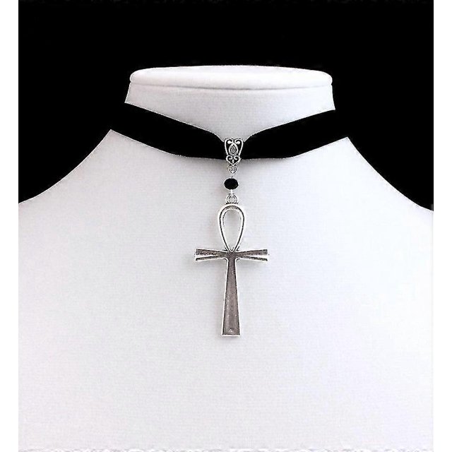 Collar Ankh Yashi Gargantilla negra estilo gótico egipcio grunge 13 pulgadas