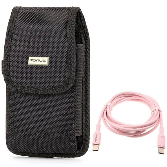 Pink 6ft Long Cable   Case Belt Clip for Motorola One 5G Ace Phone - USB-C to Type-C PD Fast Charger Cord Power and  Rugged Holster Canvas Cover Combo for Motorola One 5G Ace