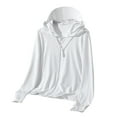 thumbnail image 2 of lkfuzj Protection Clothing Sun Protection Hoodie Jacket Full Zip Summer Light Breathable Simple Solid Color Skin Clothing Sun Protection Hooded Anti-Ultraviolet Jacket Coat Hooded Sweater White, 2 of 3