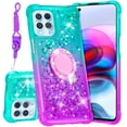 thumbnail image 2 of SOGA Quicksand Cover Cute Girl Phone Case Compatible for Motorola Edge S Case, with Ring for Magnetic Car Mounts, Lanyard, Tempered Glass - Purple / Teal, 2 of 5