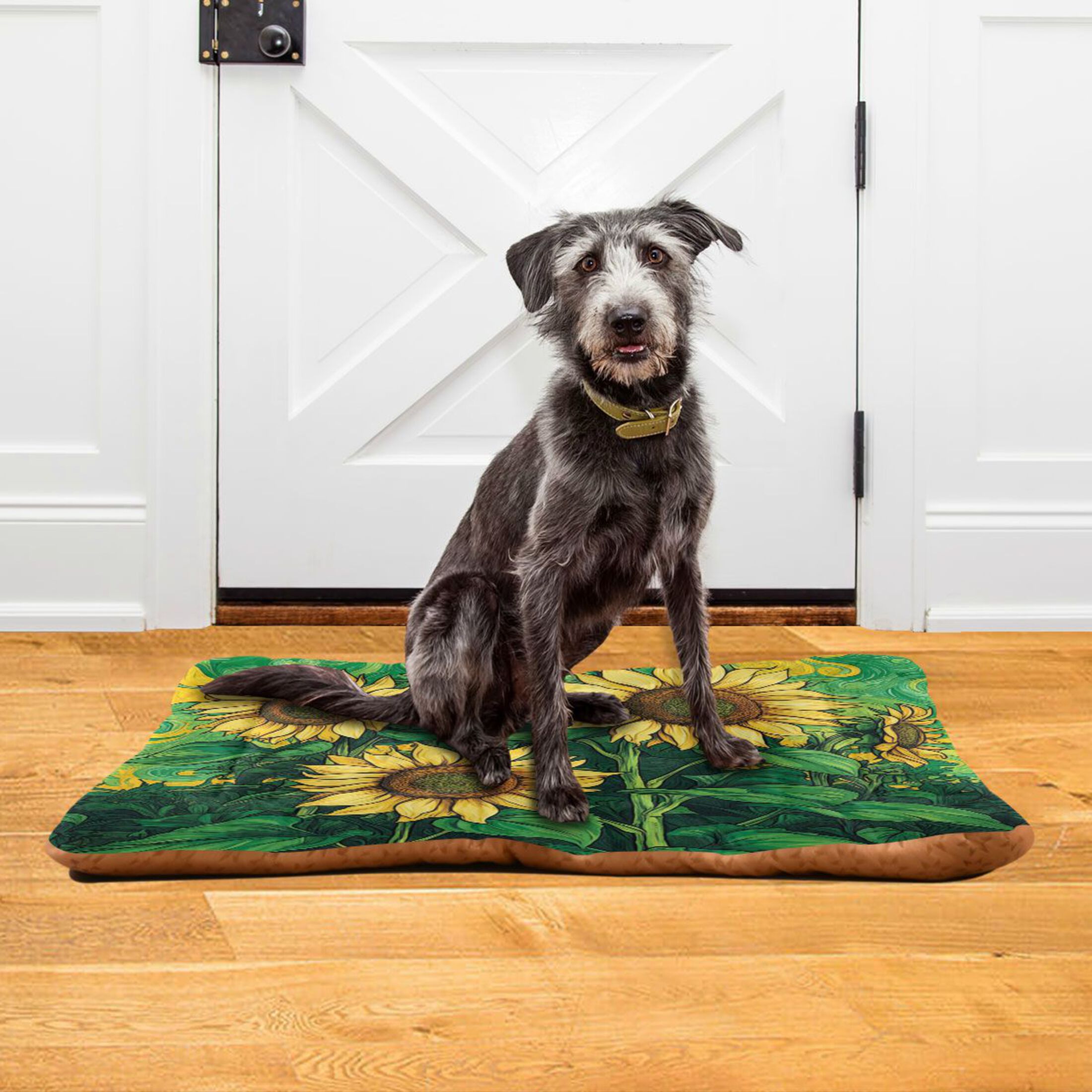 Qxltty Sunflower Green Background Ped Pad Wear-resistant and Hard to Bite Through Sleeping Pad for Small Medium Large Dogs Winter Pet Bed 36×24in