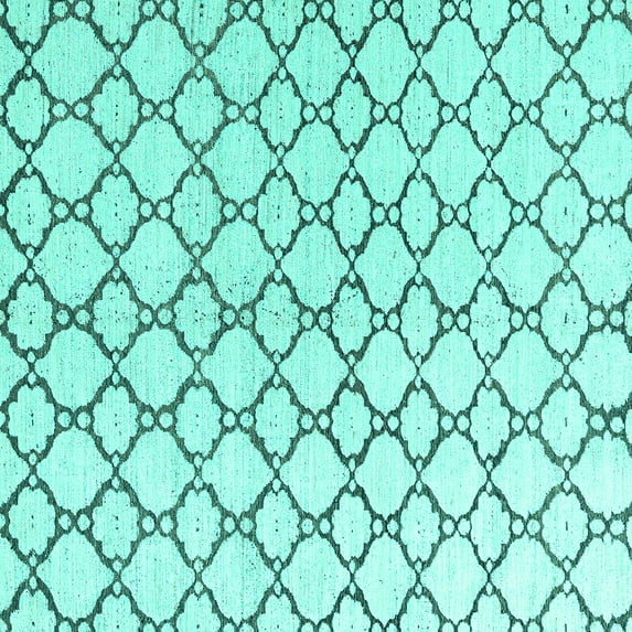 Ahgly Company Machine Washable Indoor Square Trellis Turquoise Blue Contemporary Area Rugs, 5' Square