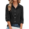 thumbnail image 2 of GZWYHT Button Down Shirt For Women，Woman's Shirts Linen Blouses for Women Womens Blouses Summer Womens Striped Button Down Shirt Linen Shirts for Women Floral Blouse, 2 of 8