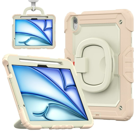 for iPad Air 11 2024 Kids Case Heavy Duty Rugged Shockproof Silicone Hybrid Protective Case Cover Stand   Pencil Holder   Screen Protector for iPad Air 11 2024 - Rosegold