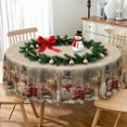 thumbnail image 2 of Lfeey Round Vintage Christmas Snowman and Reindeer Tablecloth, Perfect for Indoor Outdoor Holiday Decor, 70" Round, 2 of 6