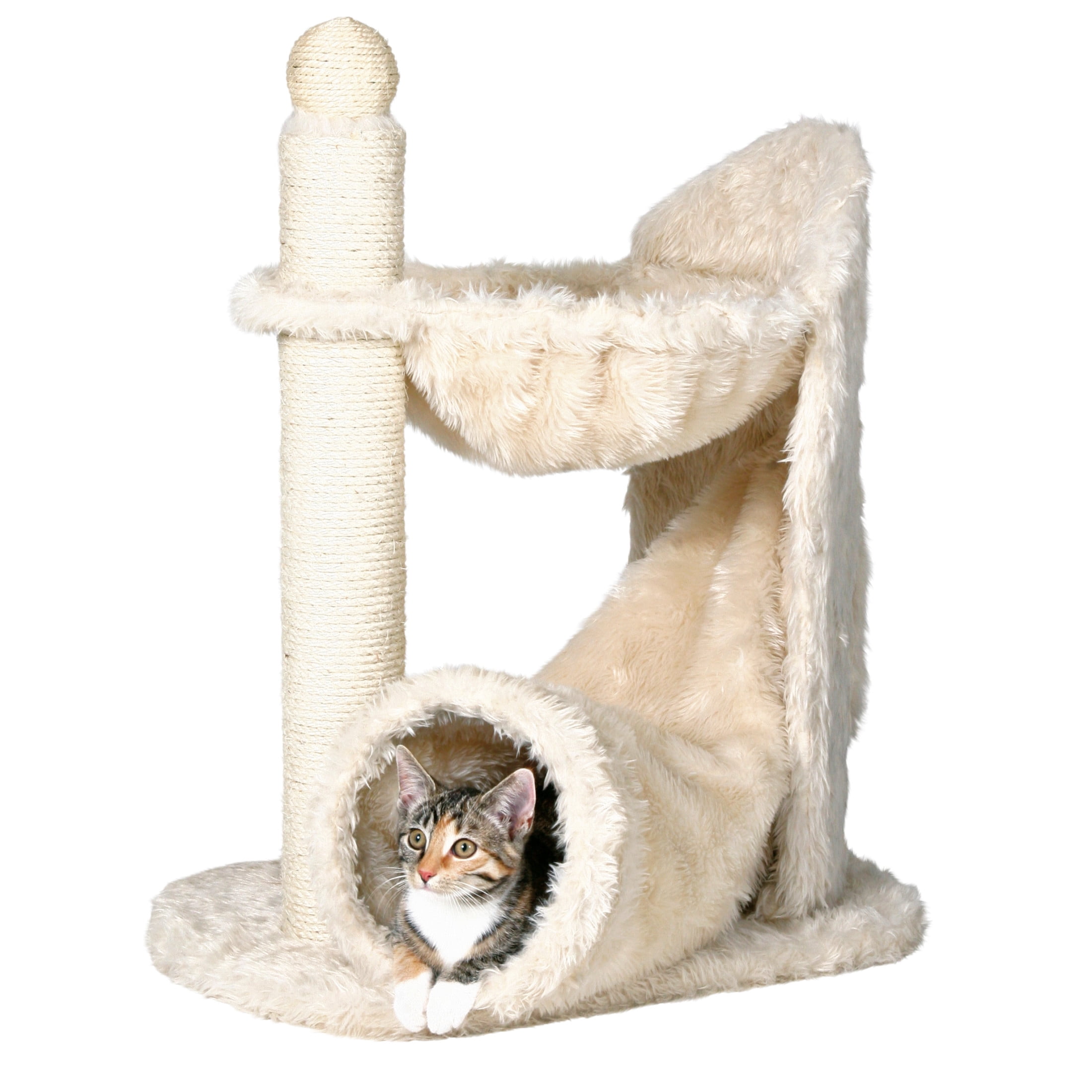 TRIXIE Baza Gandia Plush 26.8" Cat Tree with Sisal Scratching Post-Hammock & Tunnel, Cream