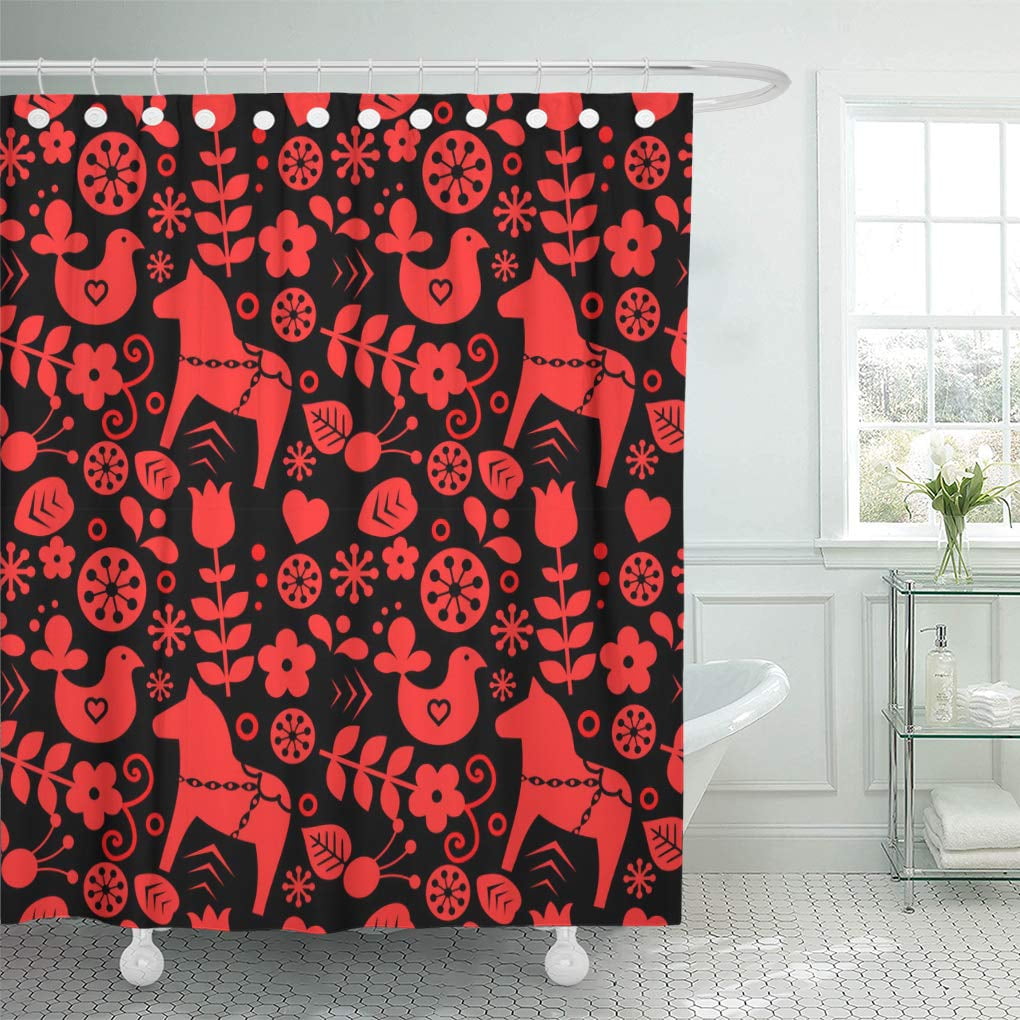 KSADK Black Dala Traditional Swedish Scandinavian Folk Pattern Red