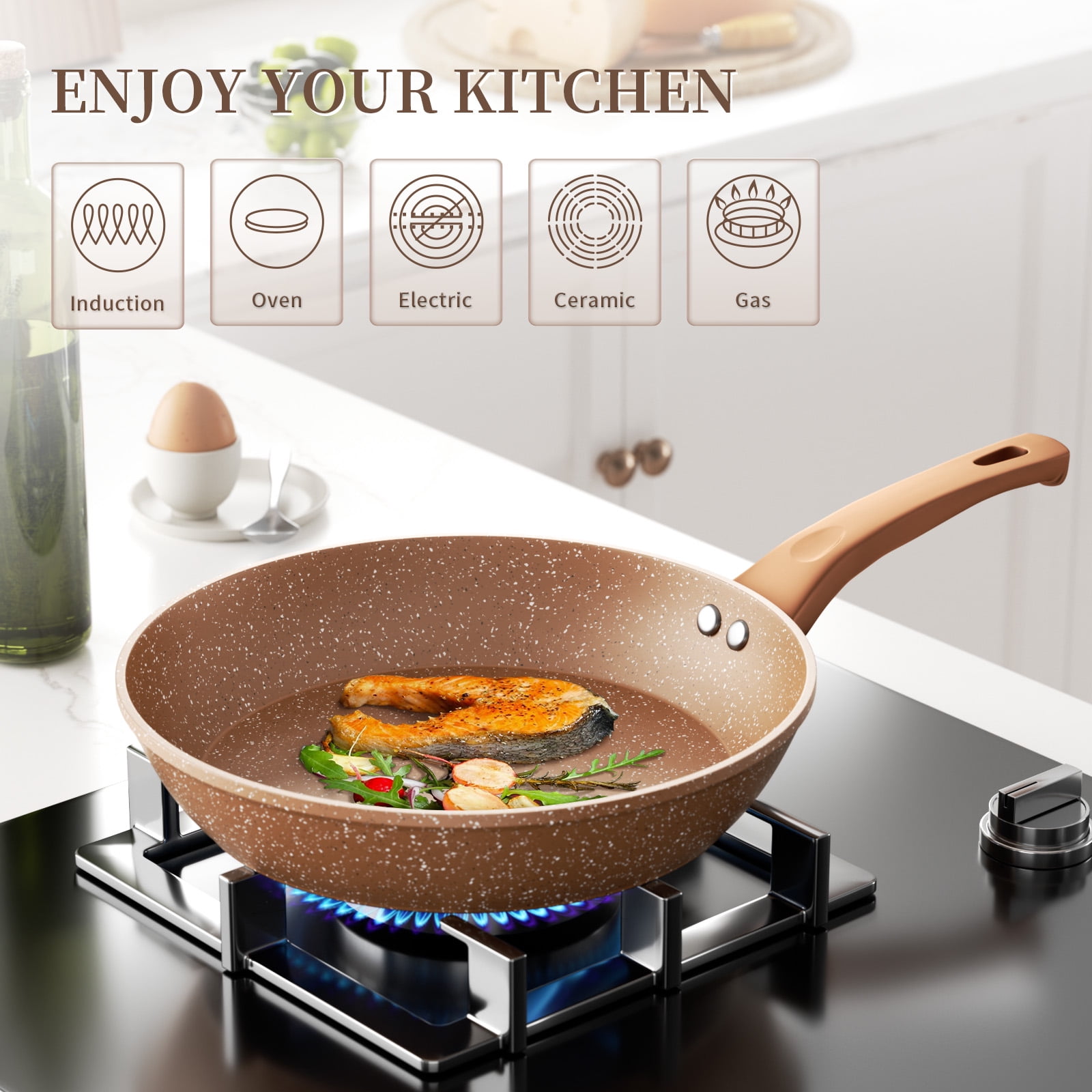 Innerwell Granite Nonstick Frying Pan Set with Lids, Induction Skillet, 6-Piece Cookware Set