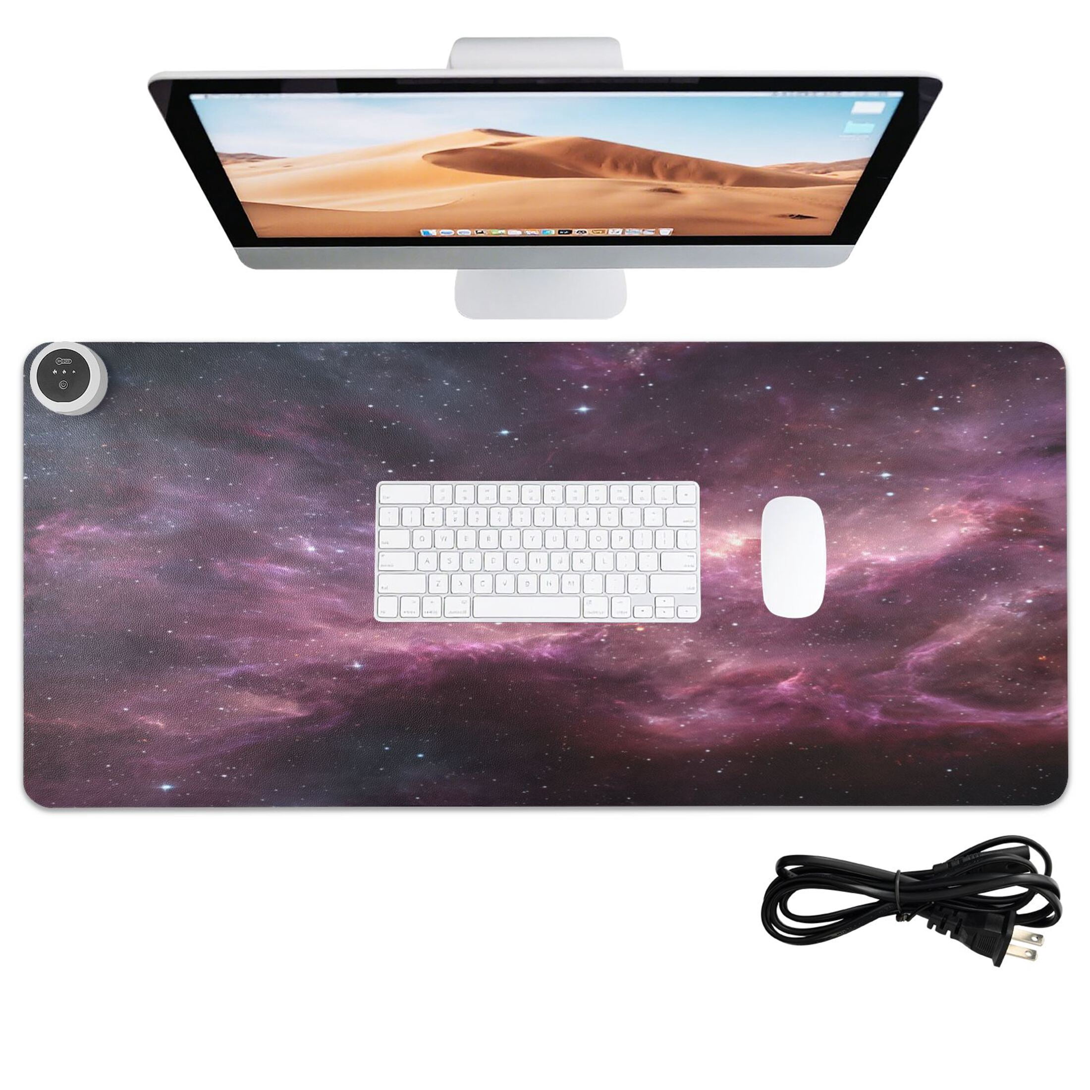 Large Heated Desk Mat Mouse Pad 31.5"x13"PU Leather Graphene Heating Desk Warmer with 3 Temperature Settings 110V US Plug Non-Slip Warm Pad for Home, Office, and Gaming Deep Space Nebula Art