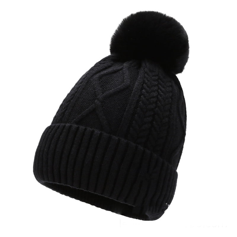 ladies Girls New Winter cap One size fits all BLACK Bobble beanie hat