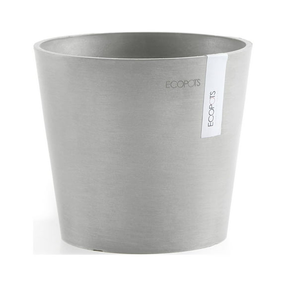EcoPots Amsterdam Durable Indoor/Outdoor Modern Round Recycled Plastic Planter Flower Pot, White Grey, 7"
