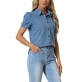 thumbnail image 4 of INSPIRE CHIC Women's Collared Short Sleeve Button Up Jean Shirt, 4 of 6