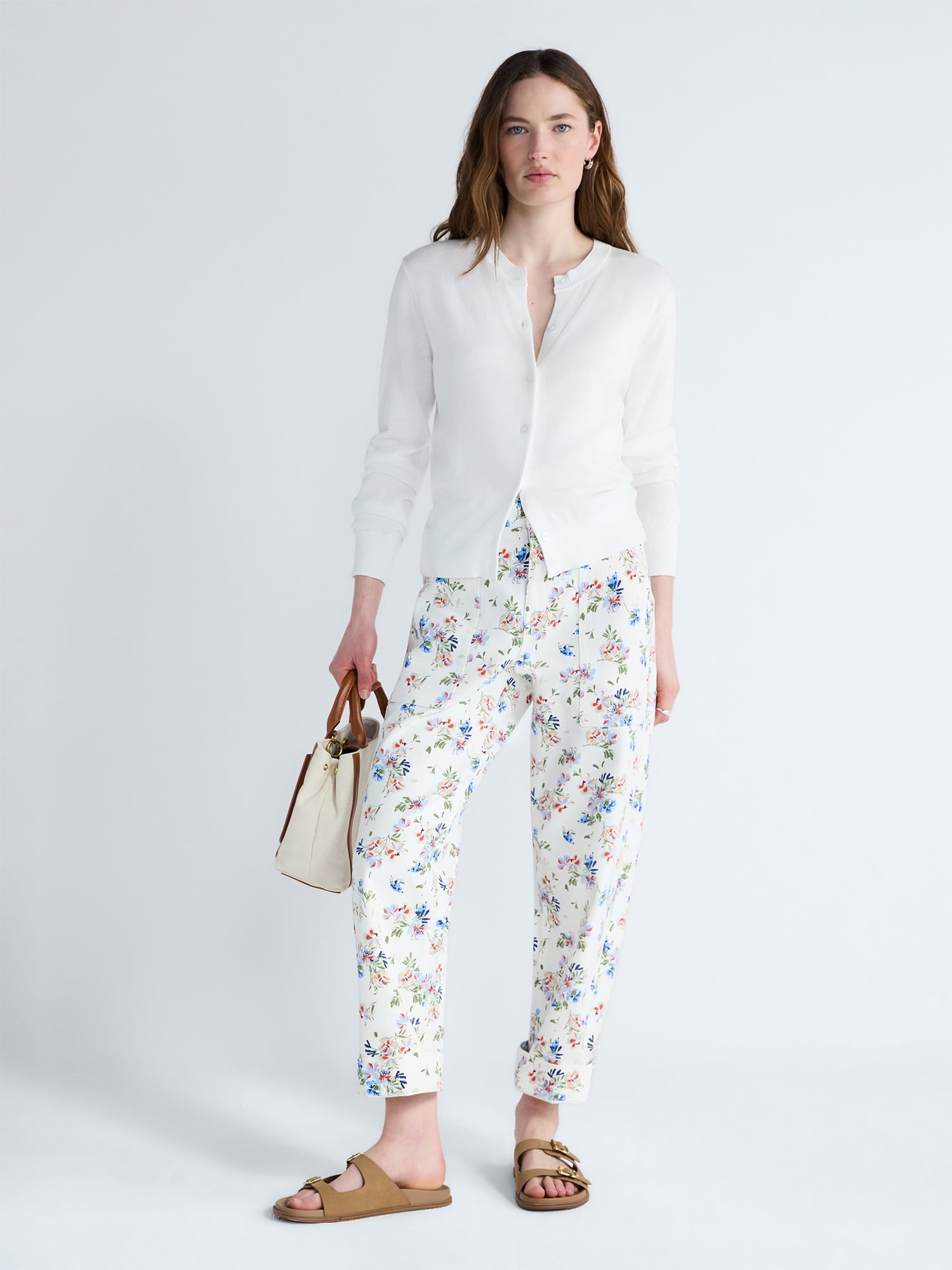 Free Assembly Women's Floral Pants with Chop Pockets, Sizes XS-XXL