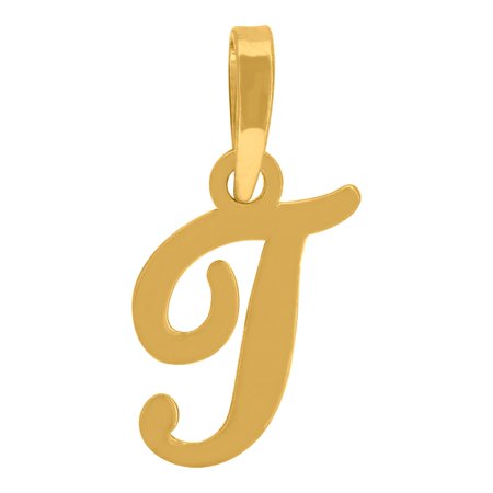 925 Sterling Silver Yellow-tone Unisex Cursive Initial Alphabet T Charm Pendant for Men Women