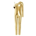 thumbnail image 1 of inlzdz Kids Girls Shiny Metallic Unitard Ruffle One Shoulder Full Body Jumpsuit Performance Dancewear Gold 12, 1 of 5