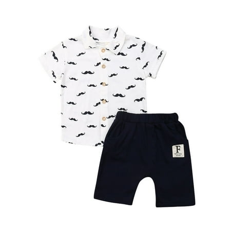 

Gupgi Toddler Kids Boy Shirts Set Short Sleeve Tops +Elastic Waist Pants Outfits