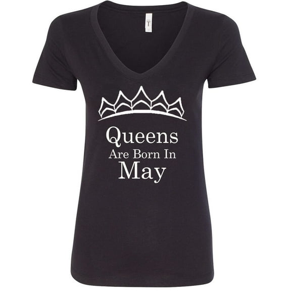 Tiara White Queens Are Born In May V Neck Shirt Birthday Gift Lady Tee Color Black Small