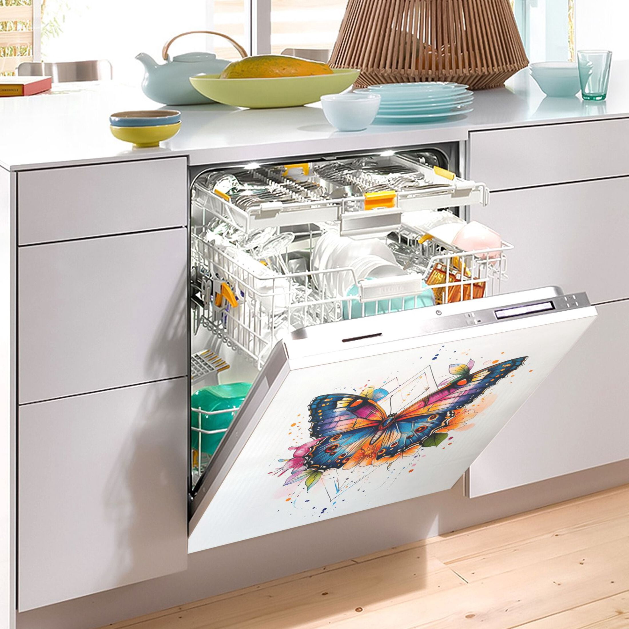 Dishwasher Magnetic Sticker 23x26 Inch Refrigerator Magnetic Sticker Washing Machine Magnetic Sticker Kitchen Panel Magnetic Sticker Home Decor Beautiful Colored Butterflies
