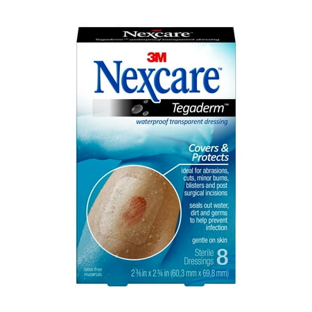- Nexcare Tegaderm Waterproof Transparent Dressing, 2-3/8 in x 2 3/4 in, 8 ct.