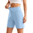 thumbnail image 2 of Womens Yoga Shorts High Waist Pocket Stretchy Solid Print Lightweight Gym Shorts for Workout Wear Light Blue XXL, 2 of 7