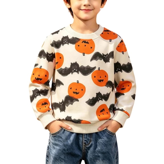 Atogsazn Toddler Baby Boys Fleece Halloween Sweaters Kids Casual Long Sleeve Pullover Sweatshirts Fall Winter Tops Orange 3-4 Years Fashion
