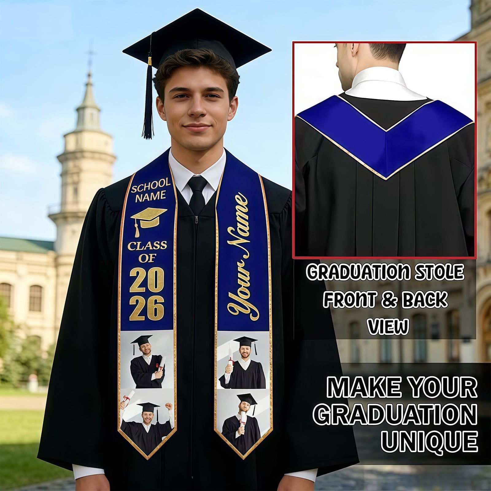 QASIEATN Graduation Stoles Class of Personalized Graduation Stole Grad Stole Daily Wear Casual Accessories Tie for Women