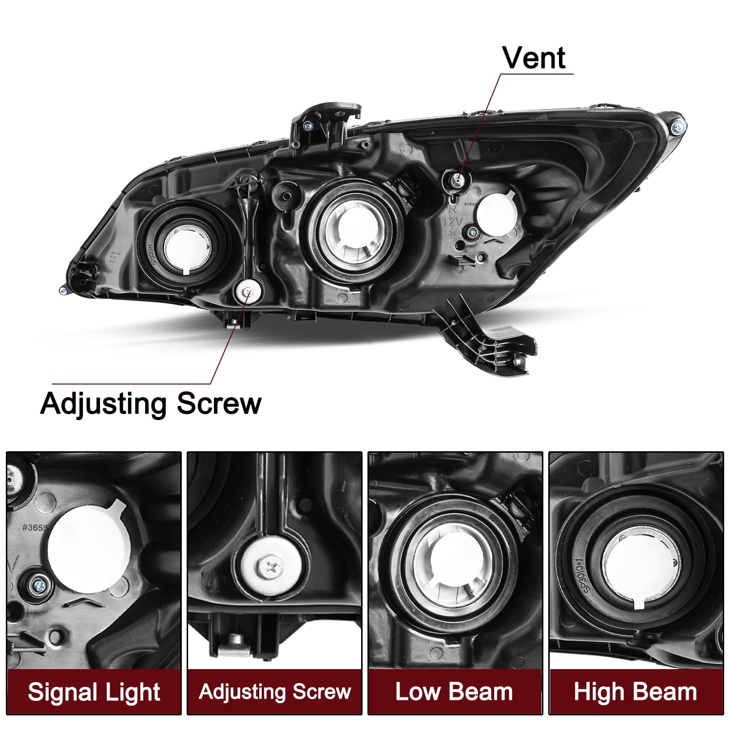 For 2014-2015 Honda Civic Coupe 2Dr Halogen OE Style Black Clear Headlights Pair