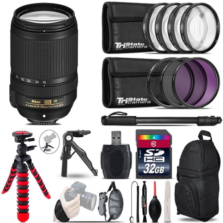 Nikon DX 18-140mm VR + MACRO  UV-CPL-FLD Filter + Monopad - 32GB Accessory Kit
