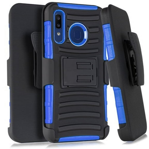 Samsung Galaxy A30 Phone Case, Dual Layers [Combo Holster] And Built-In Kickstand Bundled with Hybird Shockproof-Blue