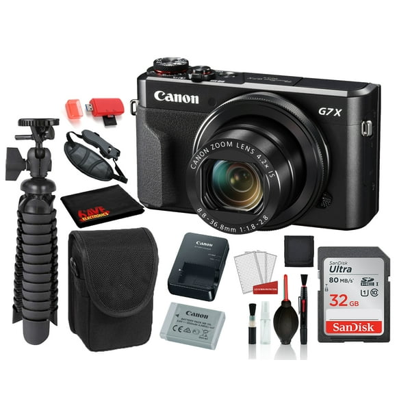 Canon PowerShot G7 X Mark II Digital Camera (1068C001) with Accessory Bundle package deal 'SanDisk 32gb SD card + Camera Case + 12' Tripod + MORE