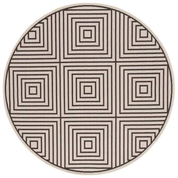 SAFAVIEH Beach House Arthur Geometric Indoor/Outdoor Area Rug, Creme/Brown, 6'7" x 6'7" Round
