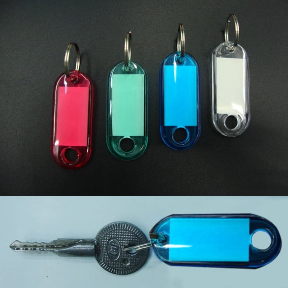 Aktudy 100 Pcs Colorful Clear Plastic Key Tags ID Label with Key Chain