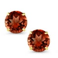 thumbnail image 2 of Gem Stone King 14K Yellow Gold Red Garnet Stud Earrings for Women Men (3.00 Cttw, Gemstone January Birthstone, Round 7MM), 2 of 5