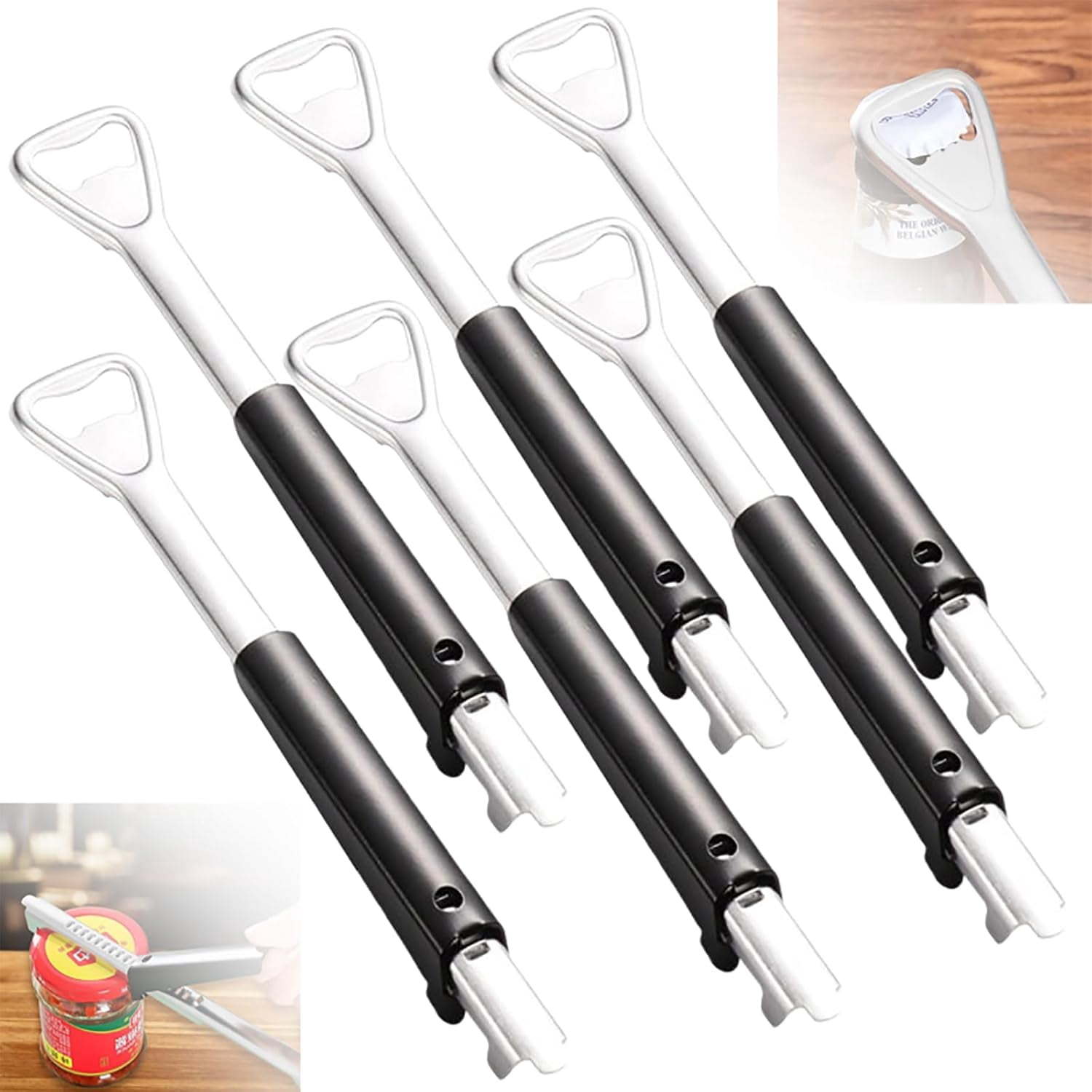 ABPETE 2 in 1 Adjustable Jar Opener, 2024 New Adjustable Jar Opener for Weak Hands Multi-function Can Opener Manual Lid Gripper Opener and Bottle Opener Tool for Home Kitchen Gadgets (4Pcs)