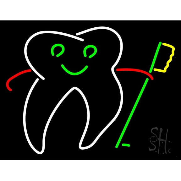 Tooth With Brush Logo LED Neon Sign 15 x 19 - inches, Black Square Cut Acrylic Backing, with Dimmer - Bright and Premium built indoor LED Neon Sign for Defence Force.