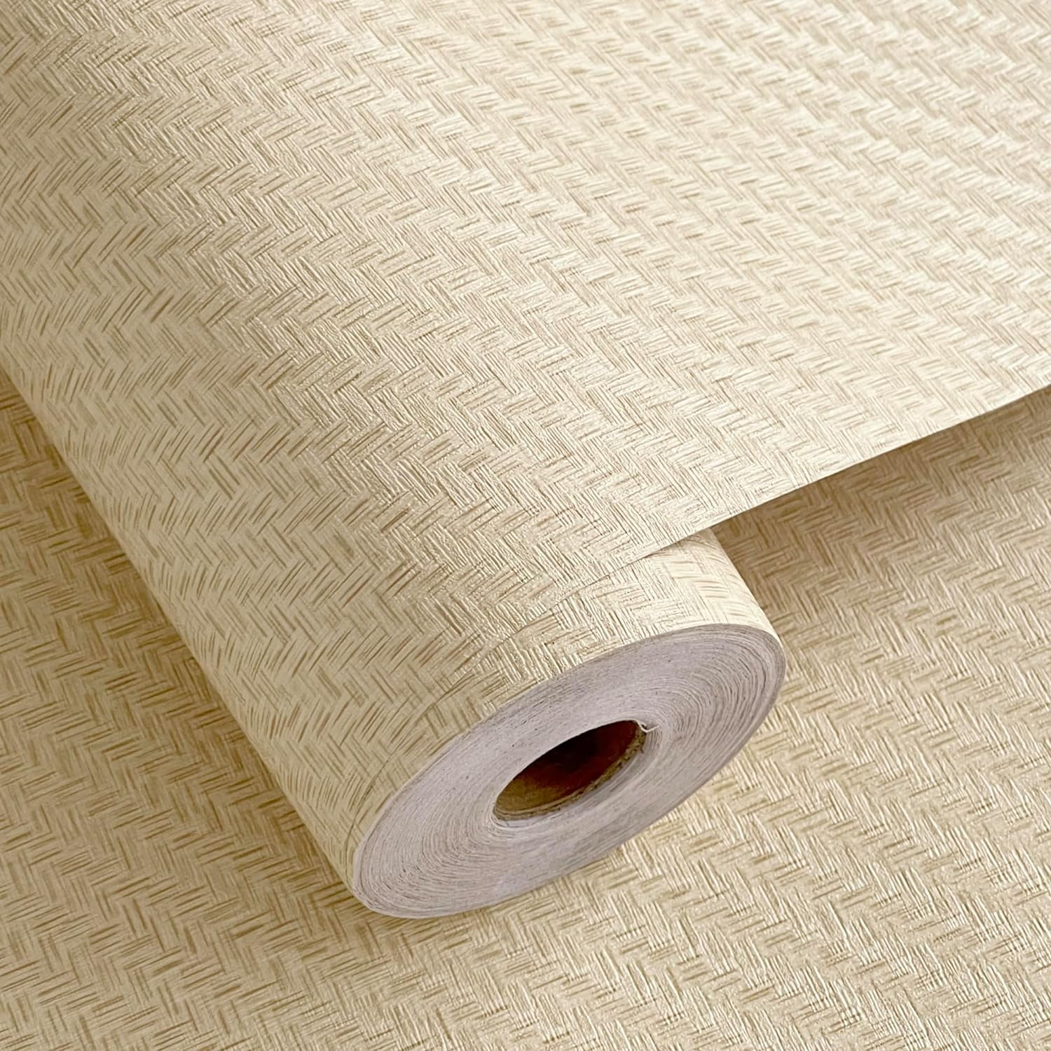 Fabric Wallpaper Textured Contact Paper (24in X 393in) Grasscloth Wallpaper Peel and Stick Faux Linen Wall Paper Waterproof Vinyl Self Adhesive (Light Brown-1)