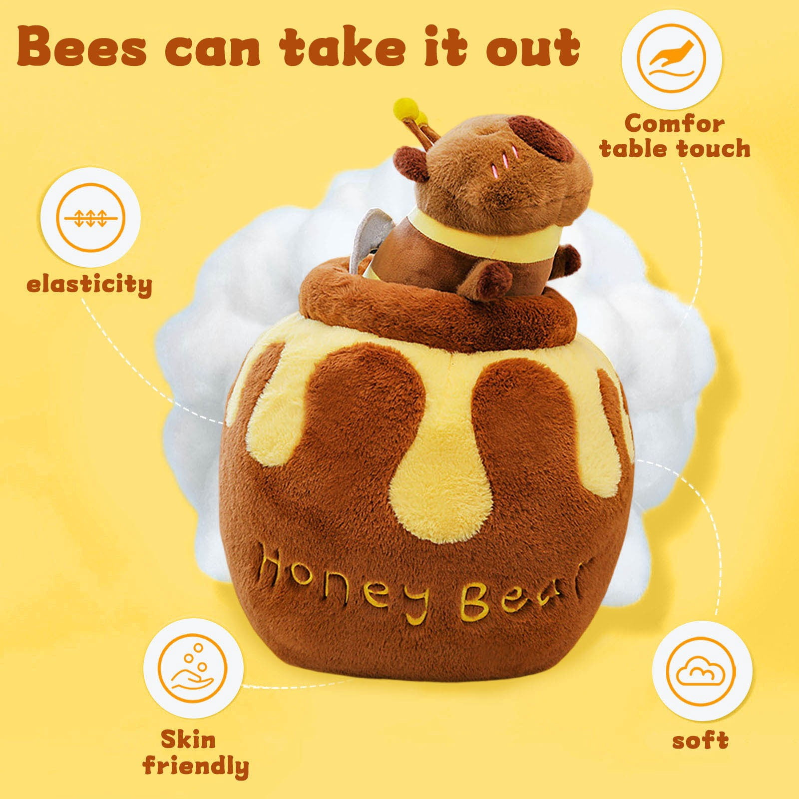 Capybara Plushies Toy, Cuddly & Soft Huggable Bee & Honey Jar Capybara Stuffed Animal Plush Pillows, Birthday Christmas Graduation Back to School Gift for Teens & Women