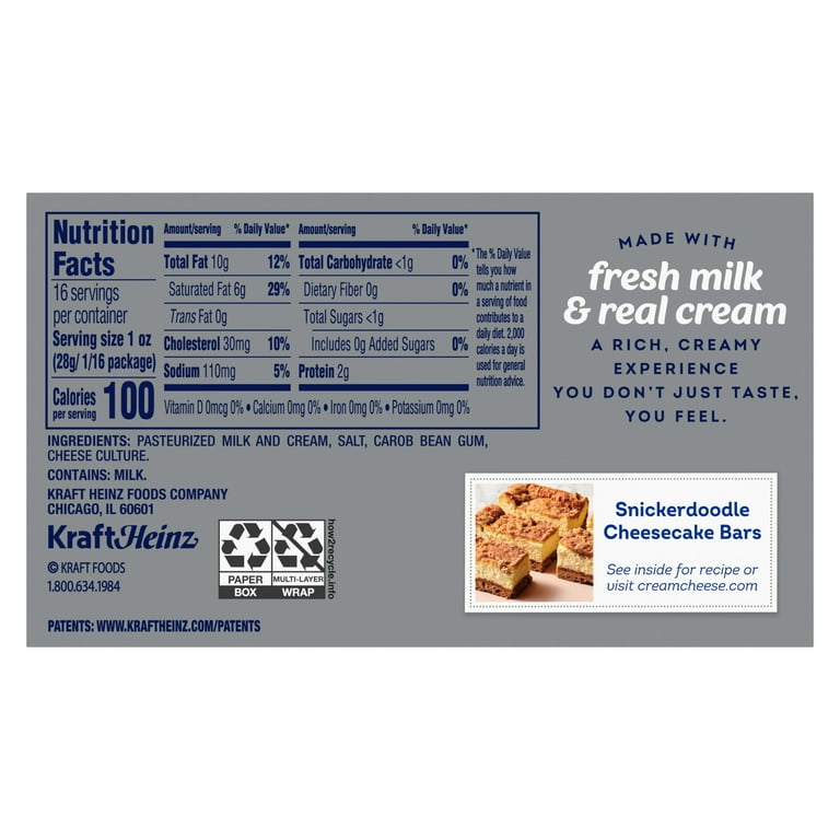 Philadelphia Cream Cheese Original Nutrition Facts Philadelphia Cream Cheese Original Nutrition Facts