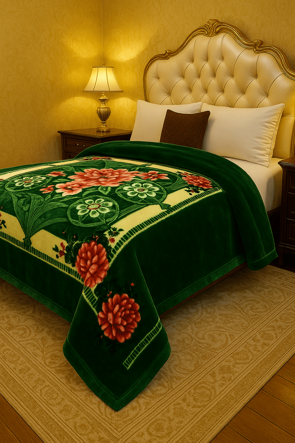 DBOZE King Size Heavyweight Faux Mink Blanket – 2 Ply Reversible Plush Fleece, Silky Soft & Warm, Green Rose Floral Pattern,  Luxury Gift ，Green/Red