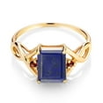 thumbnail image 2 of Gem Stone King 2.10 Ct Emerald Cut Blue Lapis Red Garnet 18K Yellow Gold Plated Silver Ring (Size 7), 2 of 5
