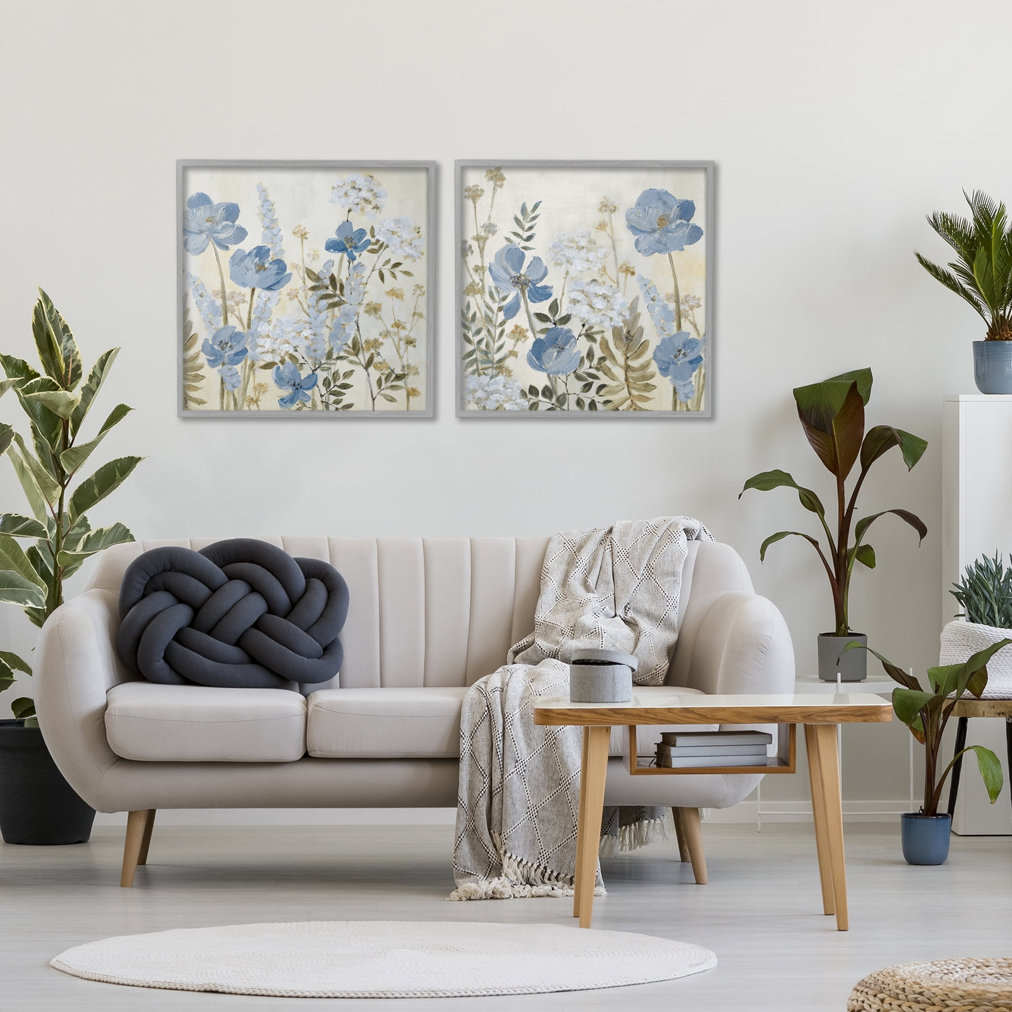 Stupell Industries Blue Peaceful Garden 2 Piece Gray Framed Giclee Art Set, design by Lanie Loreth