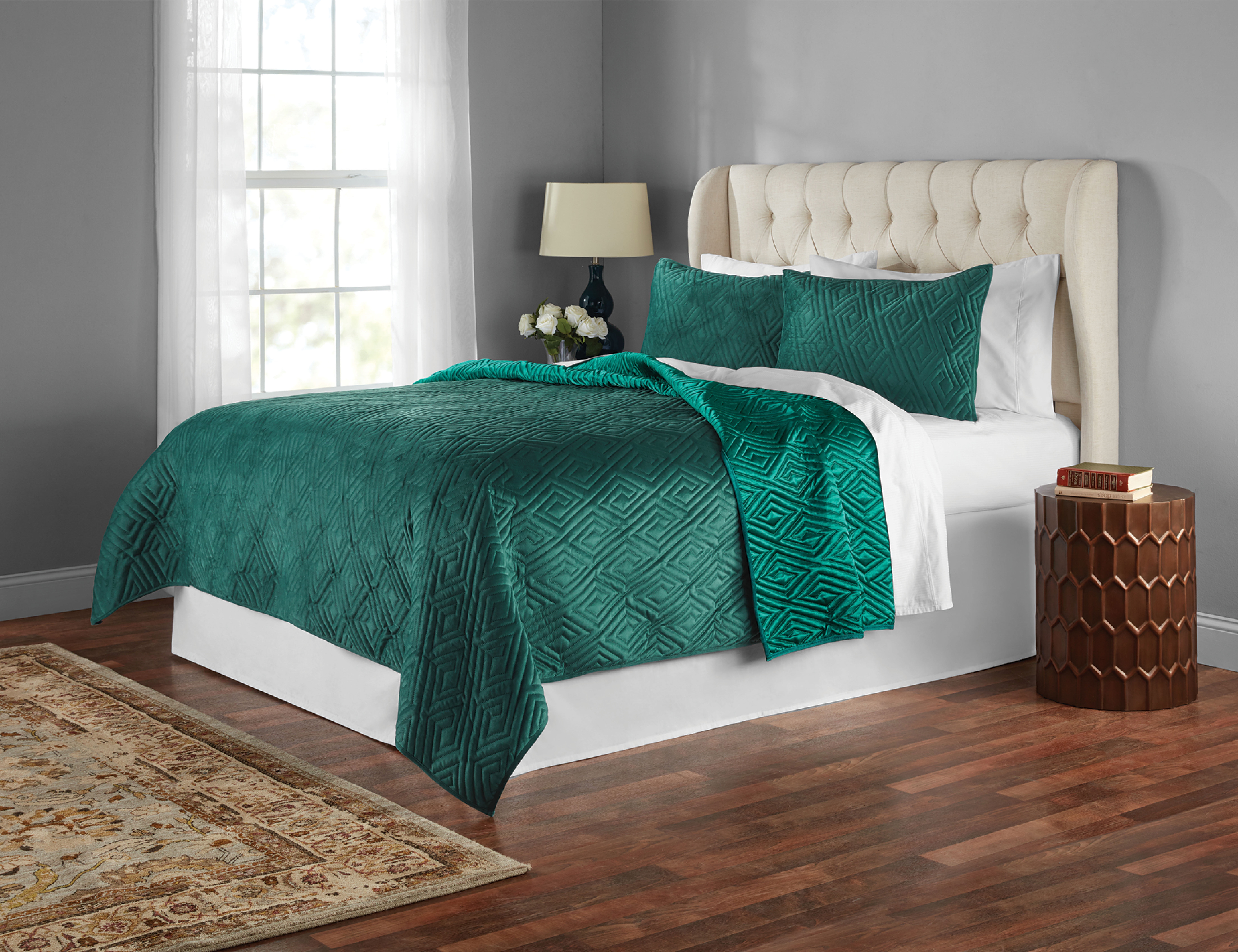 Mainstays Poly Plush Velvet Diamond Stitched 2 Piece Twin/TwinXL Quilt