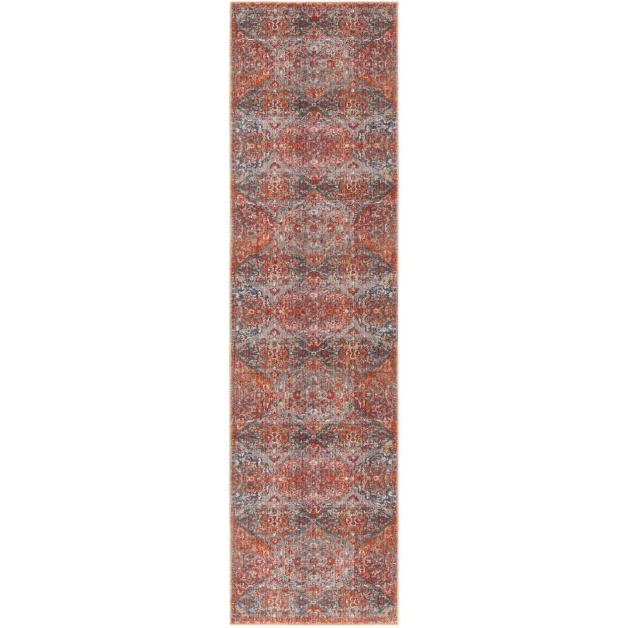 SAFAVIEH Vintage Persian Lucinda Geometric Polyester Area Rug, Aqua/Orange, 4' x 6'