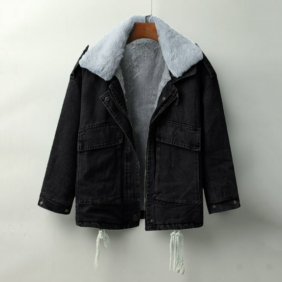 Vedolay Womens Jackets Women's Oversized Lapel Button Up Long Sleeve Classic Jean Jacket,Black S