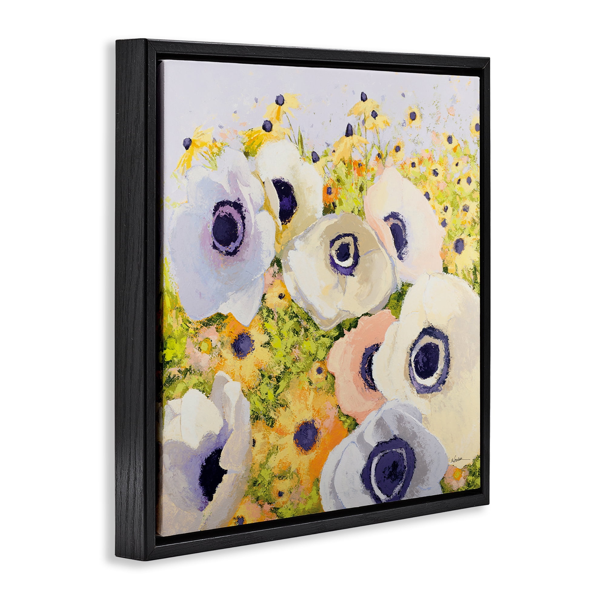 Stupell Industries Pastel Poppy Field Plants & Flowers Painting Black Floater Framed Canvas Art Print Wall Art, 25 x 25