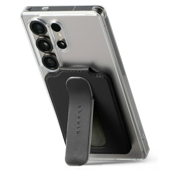 Ringke Slide Grip Wallet Magnetic Edge [Comaptible with MagSafe] for Samsung Galaxy Devices, Durable PU Leather Magnetic Phone Card Holder with Kickstand - Black