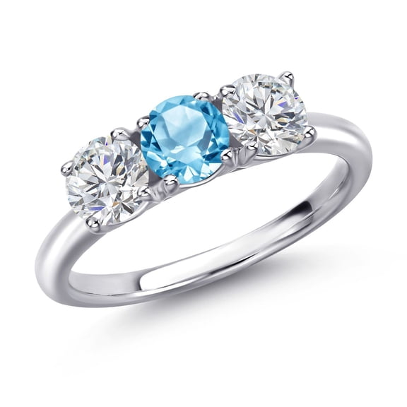 Gem Stone King 925 Sterling Silver Swiss Blue Topaz and Lab Grown Diamond Engagement Ring for Women | 1.65 Cttw | Round 5MM | Gemstone November Birthstone | Size 9
