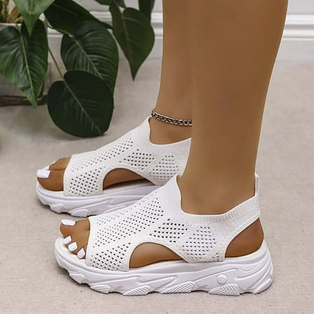 YYYTop Platform Sandals Women  Flats for Women Muffin Sandals Causal Summer Open Toe Platform Sandals Shoes Breathable Muffin Sandals with Contrast Inserts and Lace-Up Cutouts for Women Dress Pump Low