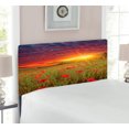 thumbnail image 2 of Flower Headboard, Meadow with Grass and Poppies Dark Dramatic Sky in the Background, Upholstered Decorative Metal Bed Headboard with Memory Foam, Twin Size, Green Scarlet Cadet Blue, by Ambesonne, 2 of 4